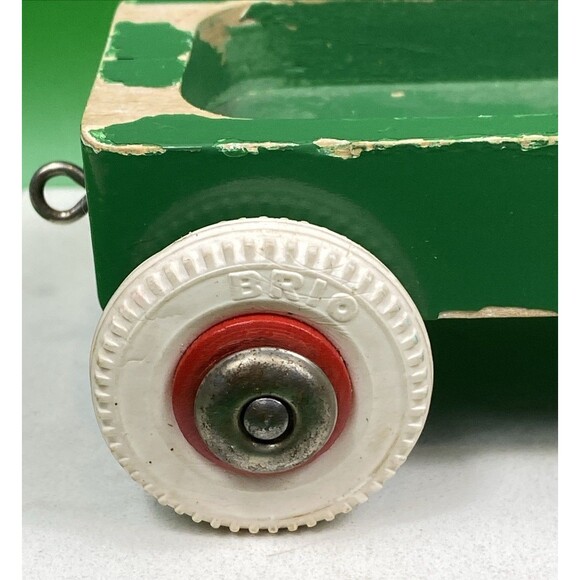 1970s Brio Distressed Wooden Train Trailer with Rubber Wheels - Picture 2 of 10